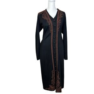 Vitg Marie St. Claire‎ Wool Blend Midi Sweater Dress Embroidery Sz L